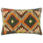 Bareens Designer Rugs - Turkish Southwestern Conroy Hand Woven Kilim Pillow - Embellish your home with this timeless casual chic handmade Southwestern Kilim throw pillow covers made with wool and cotton. Constructed on a loom by Nomad Turkman people with hand spun wool and Natural Vegetable dyes these beautiful Kilim pillow covers are known for their beautiful repetitive geometrical, naturalistic floral and traditional patterns yet still giving it a moden look. Masterfully artisan-crafted on traditional Kilim looms with a contemporary fashion palette producing bold intricate sharp patterns making them a standout piece in any decor.