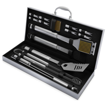 16-Piece BBQ Grill Accessories Set Barbecue Tool Kit With Aluminum Case