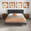 Westerman Midcentury Velvet Tufted Solid Wood Platform Bed, Grey, King