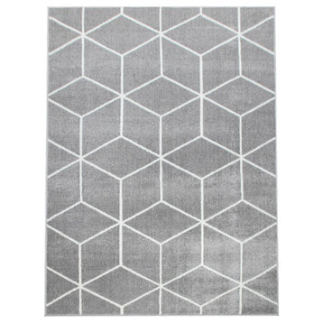 Modern Area Rug Elegant Geometric Design, Gray, 5'3"x7'3"