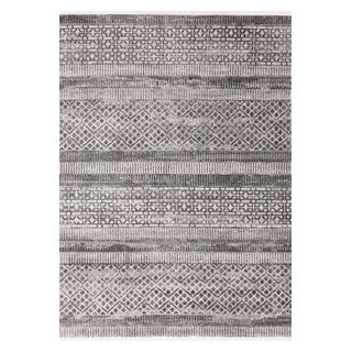 Eva Collection Grey Banded Patterns Rug, 2'1