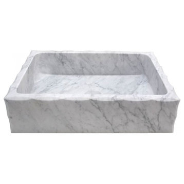 Rustic White Carrara Marble Rectangular Bathroom Vessel Sink, 20"x15"