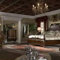 AICO Furniture - Imperial Court 6 Piece Queen Size Poster Bedroom Set in Radiant - Bedroom Furniture Sets