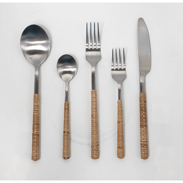 Rattan Stainless Steel Cutlery, Set of, Honey Brown