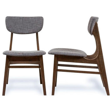 Pemberly Row 32"H Mid-Century Wood/Fabric Dining Chair in Gray (Set of 2)