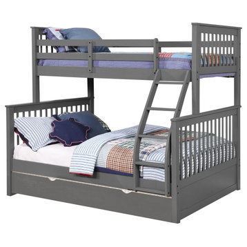 Carthew Convertible Twin Over Full Bunk Bed, Gray, Trundle Included