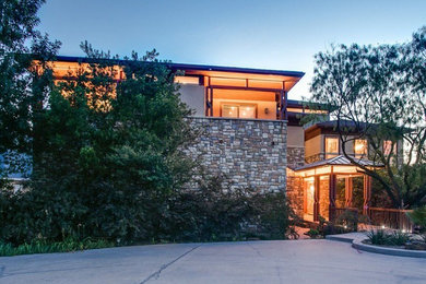 Photo of a modern home design in Dallas.