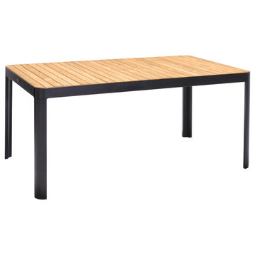 Portals Outdoor Rectangle Dining Table, Black Finish With Teak Wood Top