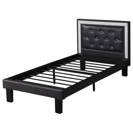 Polyurethane Twin Size Bed In High Headboard In Black