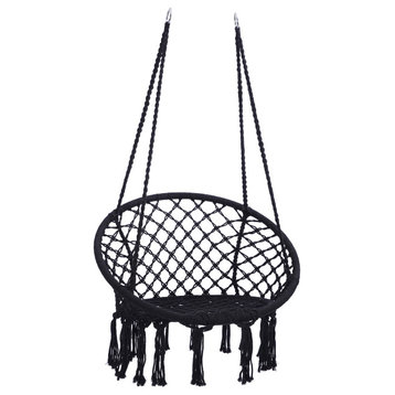 Outdoor Black Hammock Chair Hanging Cotton Rope Swing Chair