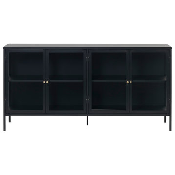 Unique Furniture 4-Section Metal and Glass Sideboard in Black