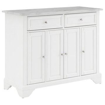 Avery Kitchen Island/Cart, Distressed White/White Marble