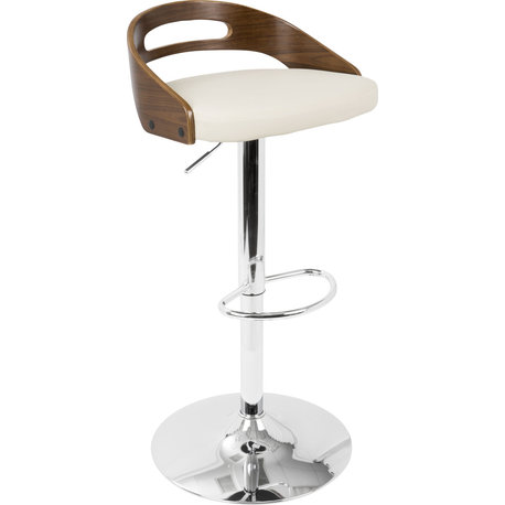 LumiSource Cassis Adjustable Height Barstool With Swivel, Walnut/Cream