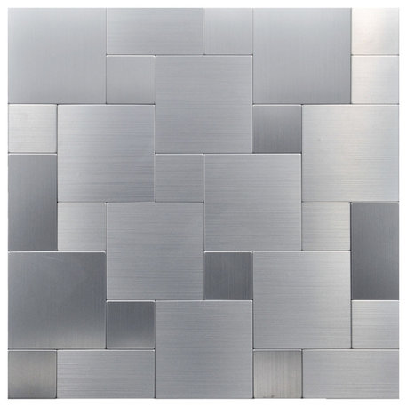 12"X12" Peel and Stick Wall Tile, Puzzle Metal Square, Monochrome, Set of 10