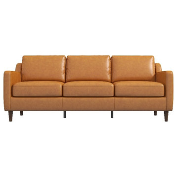 Madison Mid Century Modern Furniture Genuine Leather Couches in Cognac Tan