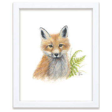 "Woodland Littles 2" Fox Individual Framed Print, White, 16"x20"