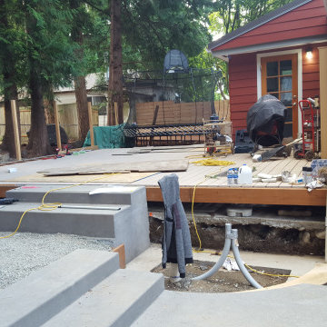 In progress concrete steps to fire court and deck