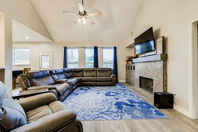 Example of a transitional family room design in Houston