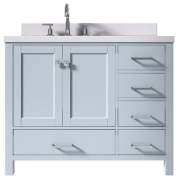 Cambridge Gray 43" Left Offset Rectangle Sink Vanity With Quartz Countertop