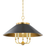 Hudson Valley Lighting - Clivedon 5 Light Chandelier, Dark Brown - This classic metal shade design feels special with fresh finish combinations and  sleek, heritage-inspired details. The contrastiing Aged Brass accents and modern gooseneck arm allow the pendants and sconce an updated, yet classic feel.  The tapered shade over a five-light candelabra give the chandelier new traditional appeal. Each fixture features an Aged Brass or Polished Nickel shade that is metal on the inside and painted Off-White, Distressed Brass or Bird Blue on the outside. Part of our Mark D. Sikes collection.
