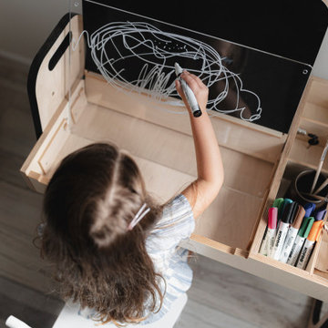 Montessori children table/ desk Julle with acrylic & blackboard and sandbox