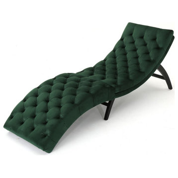 GDF Studio Grasby Tufted New Velvet Chaise Lounge, Emerald