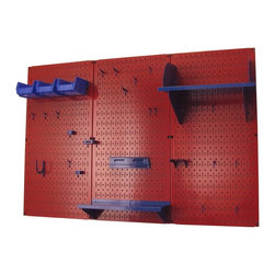 Red Pegboard with Blue Peg-Board Accessories by Wall Control Storage Systems - Garage And Tool Storage