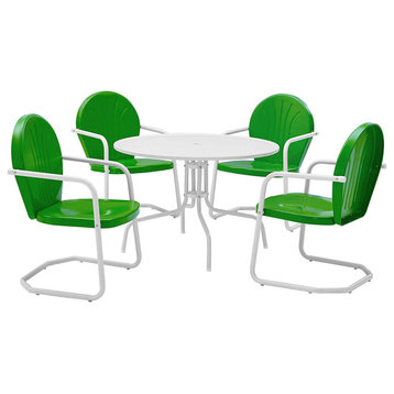 5 Pieces Outdoor Dining Set, Spacious Round Table & 4 Chairs, Grasshopper Green