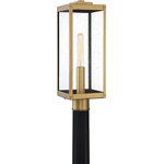 Quoizel - Westover 1-Light Outdoor Lantern, Antique Brass - The clean lines and hand-riveted accents make the Westover a modern industrialist's dream. This solid brass construction features long rectangular framework with clear glass panels that provide an unobstructed view of the lantern's sleek interior. The choice of earth black or antique brass finishes further enhances the versatility of this refined collection.