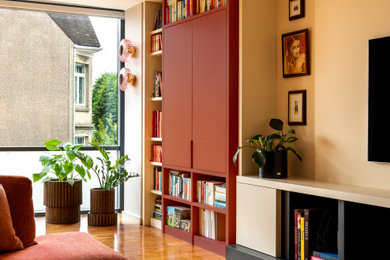 Bespoke red cabinet in contemporary living room