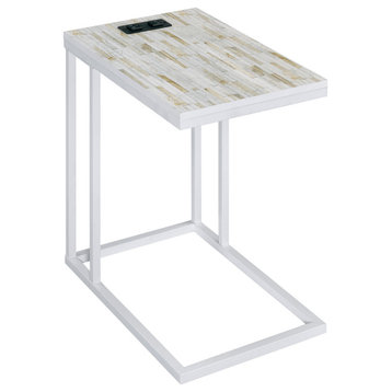 Norwich C-Table With Built-In Power Port, White/White Mosaic