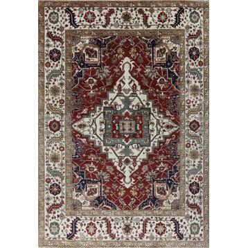 Antiqued Reproduction Fine Serapi Red, Hand-Knotted, Wool, Rug, 8'8"x12'2''