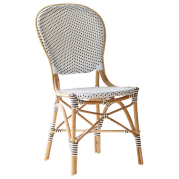 Isabell Rattan Bistro Side Chair, White With Cappuccino Dots