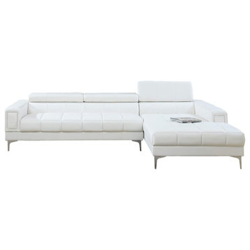 Benzara BM166766 Leatherette Sectional Set With Metal Leg Support, White/Silver