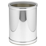 Kraftware Corp. - Kraftware Mylar Polished Chrome Round Wastebasket - The Kraftware Mylar Polished Chrome Round Wastebasket makes a sleek, discreet addition to a contemporary bedroom or office. Constructed from sturdy polished chrome with a simple banded design on its edges, this cylindrical wastebasket is minimal and chic. Made in the USA.