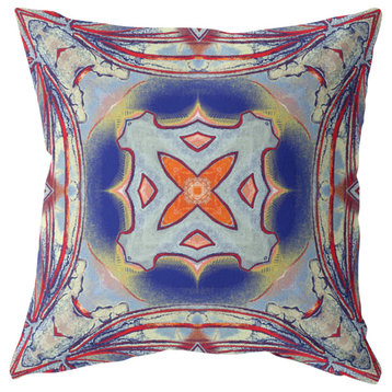 20" Red Blue Geo Tribal Suede Throw Pillow
