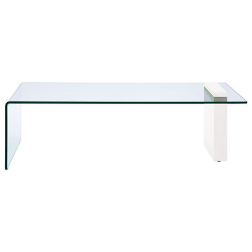 BUONO High Gloss White Lacquer With 1/2 Clear Glass Coffee Table