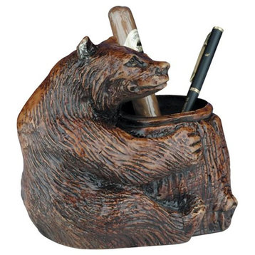 Pencil Holder Pen MOUNTAIN Lodge Sitting Bear Resin Hand-Cast