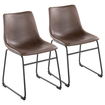 Duke Side Chair, Set of 2, Black Steel, Espresso Pu