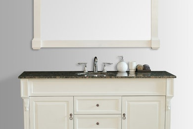 60" Galaxy Single Sink Vanity In Cream Finish With Baltic Brown Granite Top And