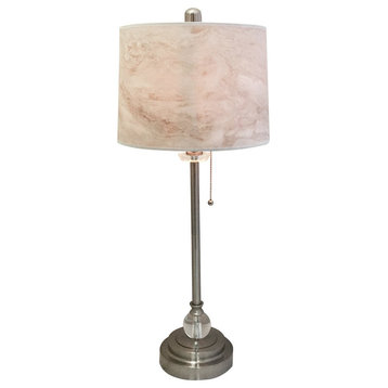 28" Crystal Lamp With White Marble Texture Shade, Brushed Nickel, Set of 2