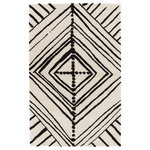 Jaipur Living - Nikki Chu by Jaipur Living Gemma Handmade Abstract White/Black Area Rug, 9'x12' - Bold and statement making, this hand-tufted area rug designed by Nikki Chu lends global modernity to chic spaces. A large-scale dot and linear tribal design catches the eye in a sleek black and white colorway, while the viscose and wool blend feels soft and plush underfoot.