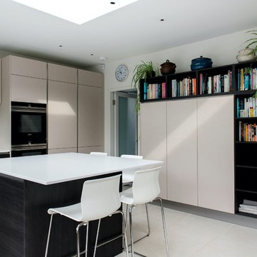 Two tone open plan kitchen with island