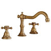 Deck Mounted 3-Hole Double Handle Widespread Bathroom Faucet, Antique Brass