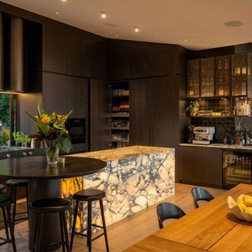 "The Obsidian Hearth" Modern Organic Noir Kitchen in Dark Biophilic Luxury #inte