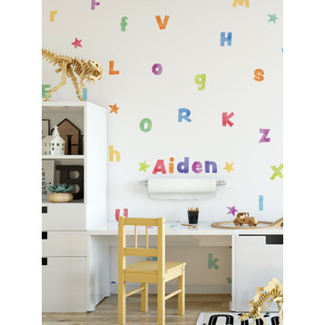 Watercolor Alphabet Vinyl Wall Stickers - Peel and Stick, Rainbow