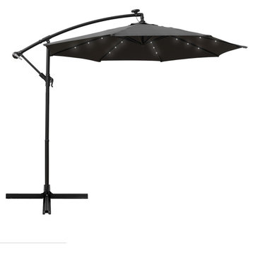 Leisuremod Willry 10 Ft Cantilever Patio Umbrella With Solar Powered Led, Gray