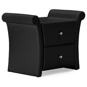 Urban Designs Victoria Matte Black Leather 2 Storage Drawers Bedside Table