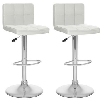 Zion White PU Fabric Upholstered Adjustable Low Back Tufted Barstools - Set of 2