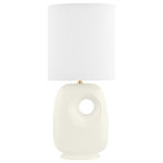 Hudson Valley Lighting - Harbor Park 1-Light Table Lamp Aged Brass/Satin Ivory - At the intersection of hard and soft, you'll find Harbor Park. Delicate, round shapes are intentionally carved within smooth pieces of a hard, stone-like material. The result is a form that is both tranquil and thought-provoking. The satin ivory finish adds to the peacefulness of this table lamp.